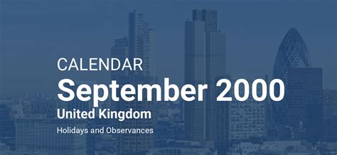 September 2000 Calendar – United Kingdom