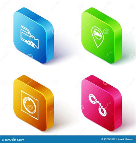 Set Isometric Line Video Camera with Sex, Location 18 Plus, Condom in