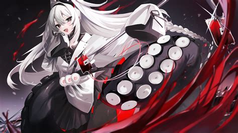 wallpaper blood tentacles anime girls white hair red eyes braids