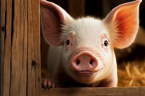 premium photo small pink piggy  piglet peeking   pig farm