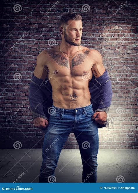 Handsome Half-naked Muscular Man Standing Stock Photo - Image of