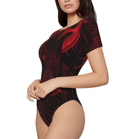 Uemuo Red Gothic Skeleton Throne Pattern Women's One Piece Short Sleeve