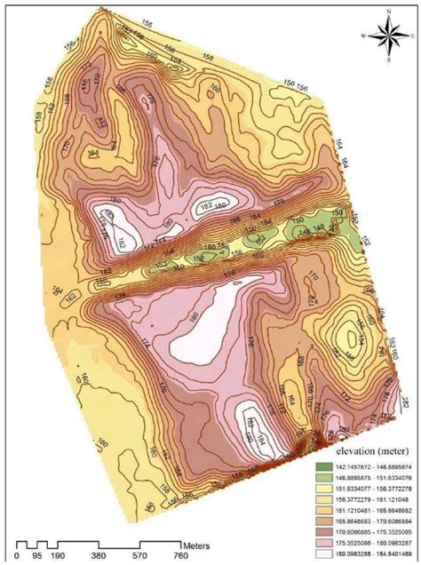 elevation  contour map    rehabilitated catchment