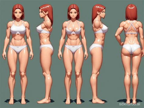 3D Character Modeling Reference Sheet Muscular Female Model in ...