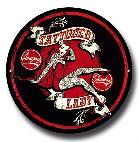 TATTOOED LADY METAL SIGN,VINTAGE,TATTOO,OLD SCHOOL,DECOR,POSTER,TATTOO