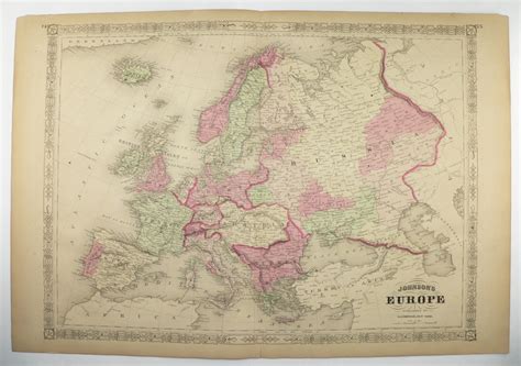 Old World Europe Map, 1867 Johnson Map, Europe Vintage Decor, 1st ...