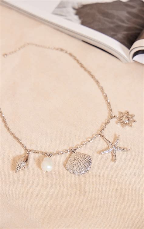 silver assorted charm necklace accessories prettylittlething usa
