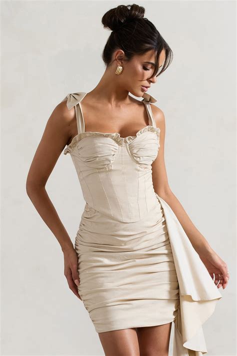 Valentine Ivory Ruffled Corset Top With Tie Straps – Club L London - USA