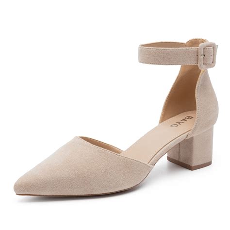 Black Heels for Women Closed Toe - Ankle Strap Chunky Low Heels Dress
