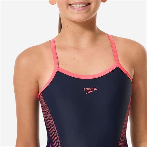Girls’ 1-piece swimsuit - Speedo placement muscleback coral blue SPEEDO