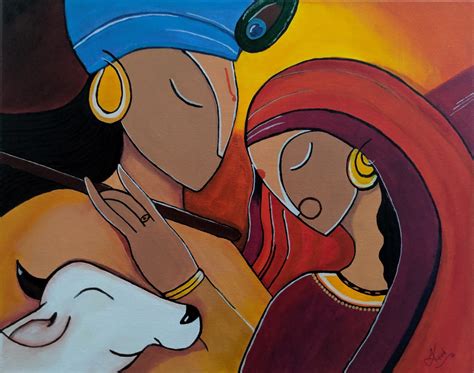 Krishna Radha Modern Art- Original Handmade Acrylic Painting on Canvas ...