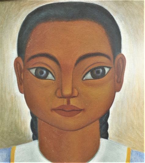 Portrait Painting Young Mexican Girl in the Style of Diego Rivera, 1956