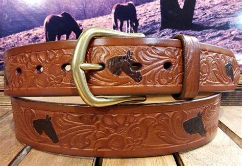 Horse Floral Embossed Leather Belt - Cellar Leather