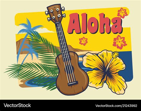 Aloha hawaii ukulele in vintage style Royalty Free Vector