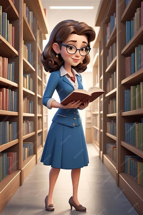 premium photo librarian cartoon character  animation illustration guide