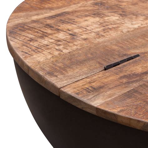 Diamond Sofa Salem Round Drum Storage Cocktail Table W/ Natural Mango