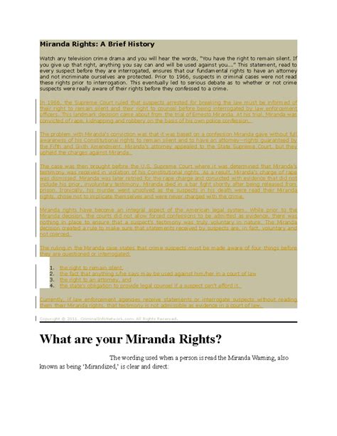 Caso Miranda-facts - essay on miranda case - Miranda Rights: A Brief