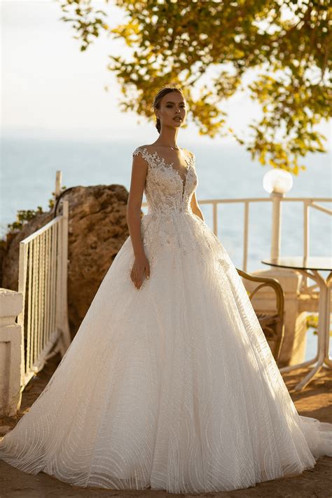 Aline Ball Gown Wedding Dress - Floral Wedding Dress with Lace - Dress