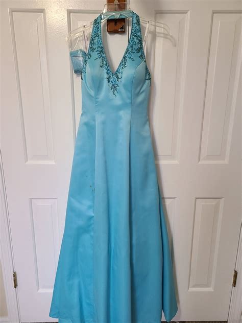 Faviana Prom Formal Dress, teal, beaded, halter gown … - Gem