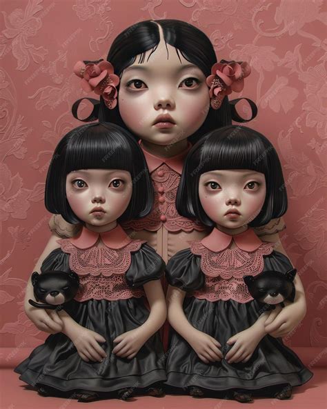 Premium Photo | An illustration 3d of 3 asian gothic style girls