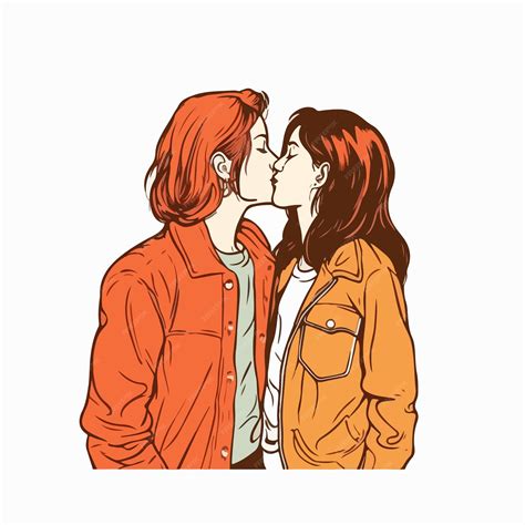 Portrait of lesbian couple being loving and happy two gay girls kissing