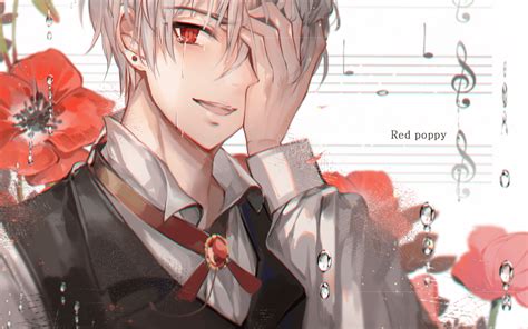 Anime Guy With White Hair And Red Eyes