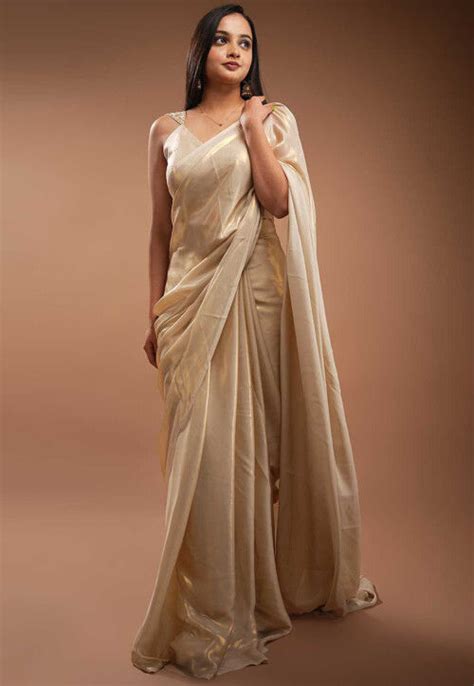 Buy Solid Color Satin Saree in Beige Online : SECA26 - Utsav Fashion