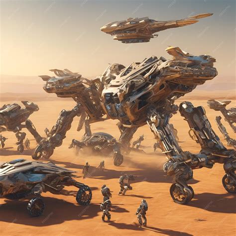 Premium Photo | A swarm of mechanical drones constructing a habitat on