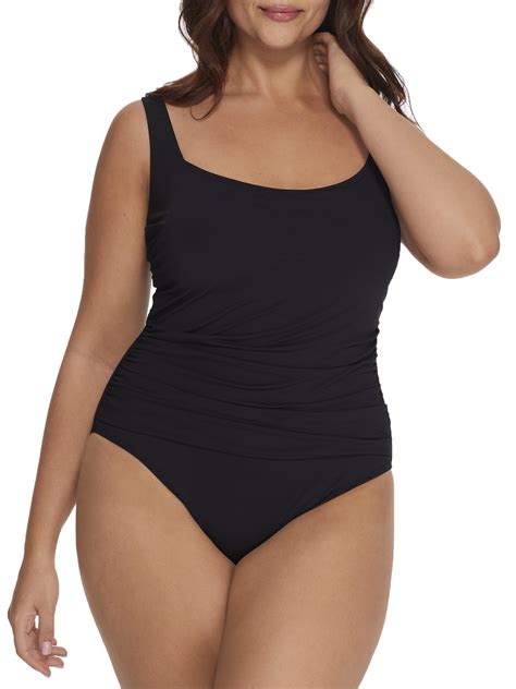 Anne Cole BLACK Plus Size Classic Square Neck One-Piece Swimsuit, US