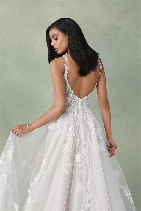 Faith: Sparkly V-Neck A-Line Gown with Flocked Dotted Tulle | Justin