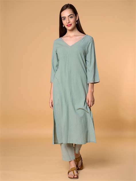 dharya pastel green embroidered chanderi kurta  pants