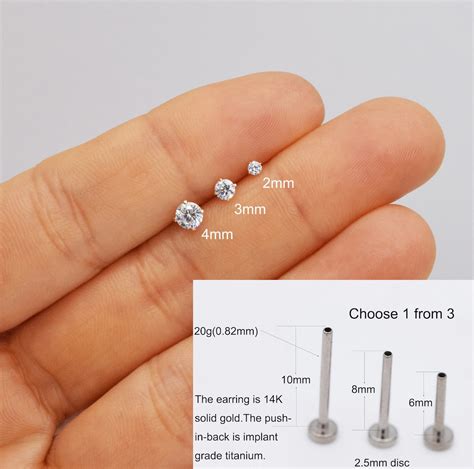 solid gold mm mm mm solitaire stone threadless push  flat