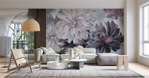 Focus on the Dahlia Gray wallpaper mural 100% PVC-free and non-toxic