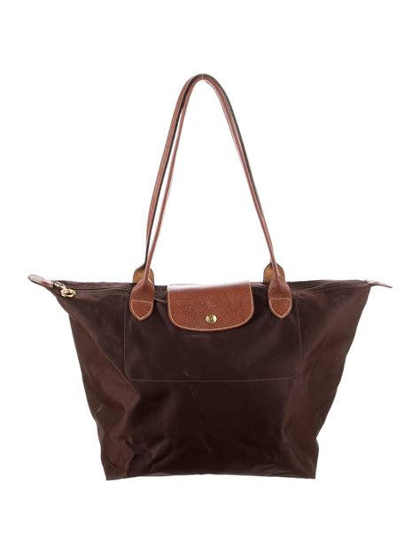 Longchamp Leather Trimmed Pliage Tote Bag - Brown Totes, Handbags