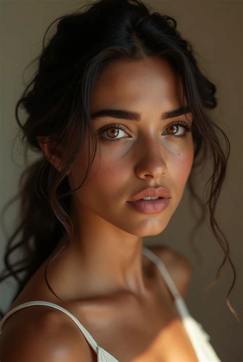 Arafed woman with long hair and a white top posing for a picture