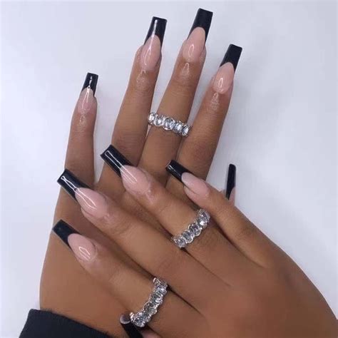 Amazon.com: Hkanlre Black Press on Nails Long Fake Nails Square Full