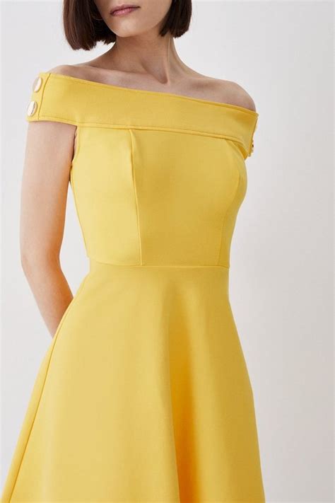 yellow karen millen ponte rivet detail bardot skater mini dress karen