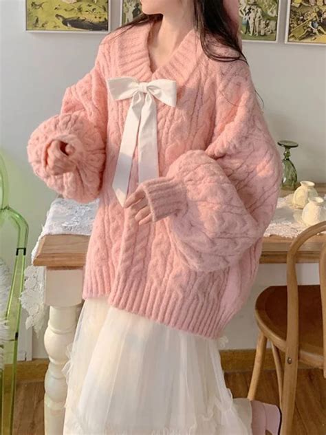 knit pullovers pink sweater autumn winter  jumpers  neck pullover