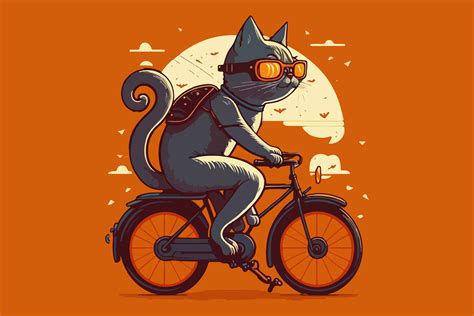Cat Riding a Bike Vector Illustration Gráfico por BreakingDots