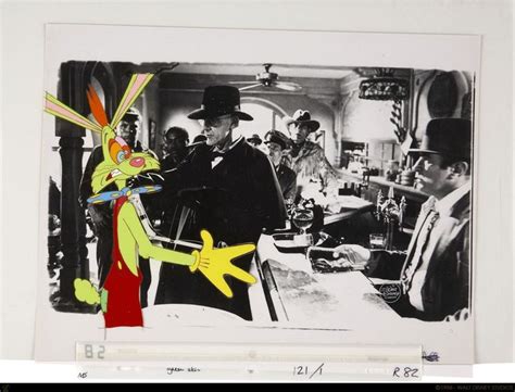 an image of a rabbit in a suit and top hat standing next to another man