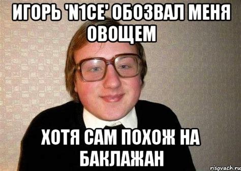 Игорь 'n1ce' обозвал меня овощем Хотя сам похож на баклажан, Мем Ботан ...