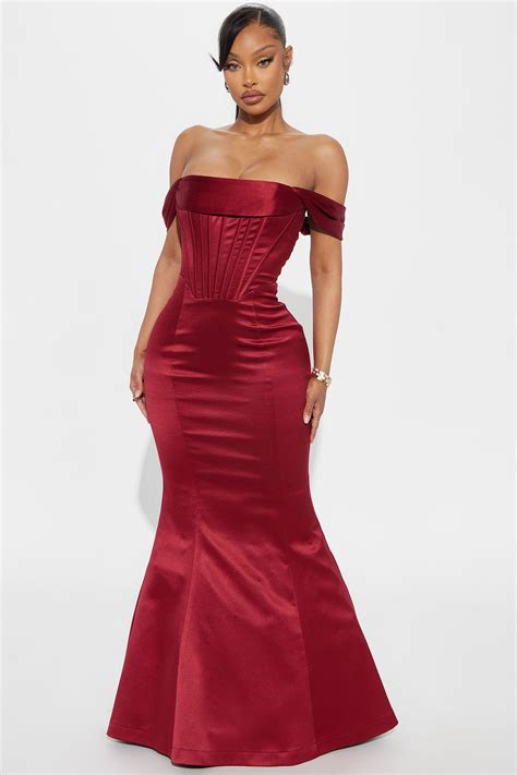Kaylia Satin Corset Gown - Burgundy | Fashion Nova