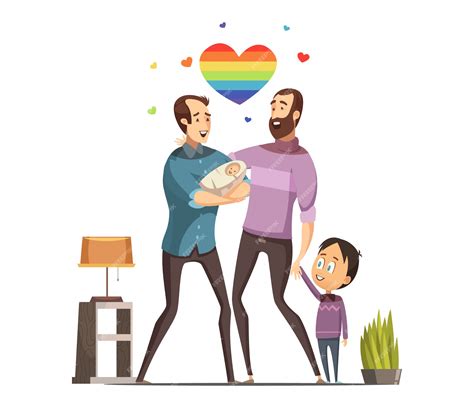 Free Vector | Happy loving same-sex gay couple with newborn baby and