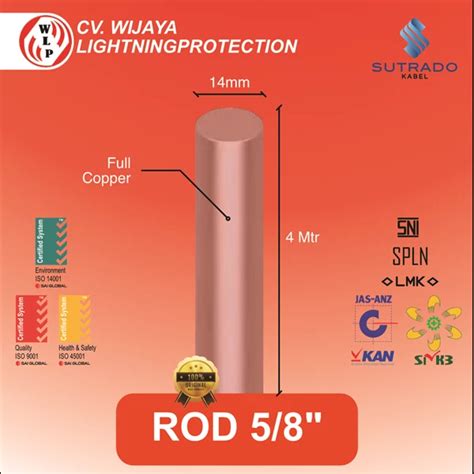 grounding stick rod import full tembaga ukuran  mm