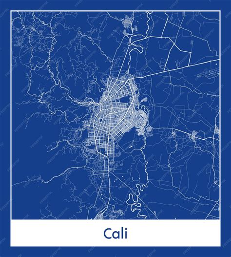 Cali colombia américa del sur mapa de la ciudad impresión azul