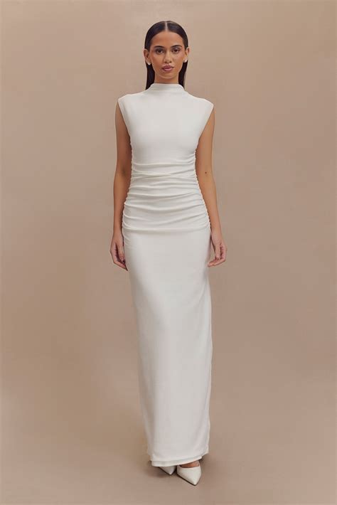 Elliot High Neck Sleeveless Maxi Dress - White & MESHKI U.S