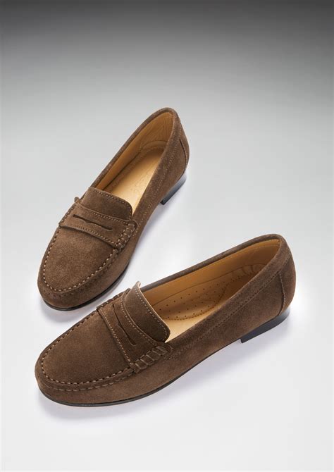 Women's Penny Loafers Leather Sole, brown suede - Hugs & Co.