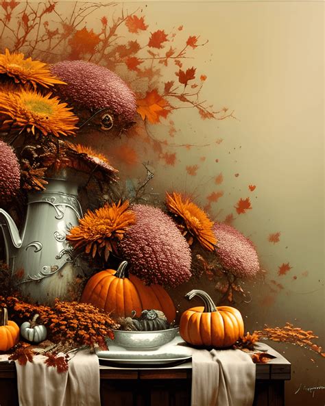 Muted Color Fall Flowers Thanksgiving Table Graphic · Creative Fabrica