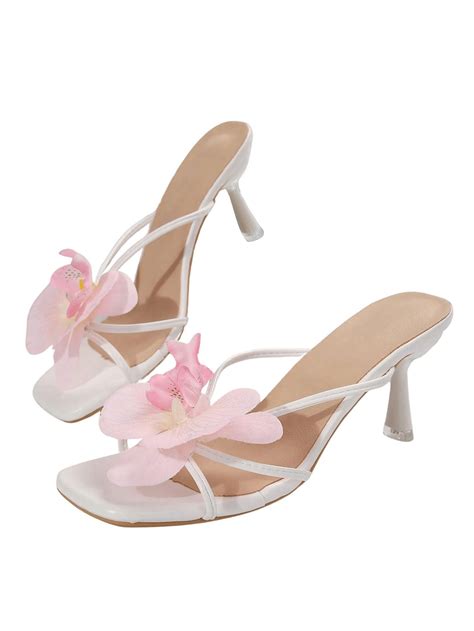 MakeMeChic Women's Open Toe Floral Kitten Heels Flower Summer Beach