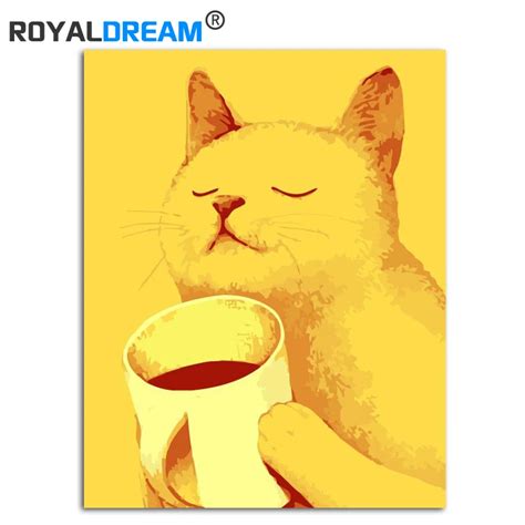 ROYALDREAM Coffee Cat Animals Painting Diy Digital Painting By Numbers ...